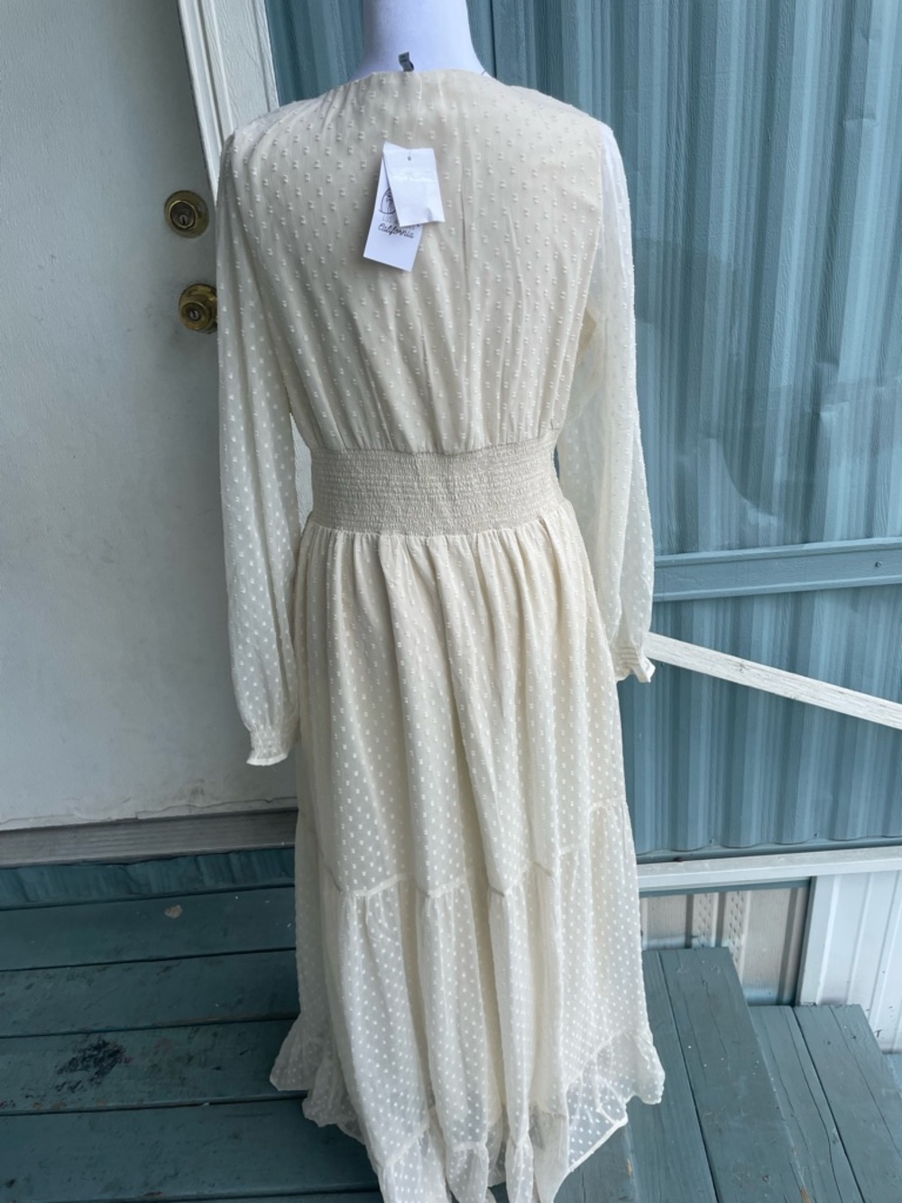 Patrons of Peace Cream Swiss Dot Tiered Maxi Dress